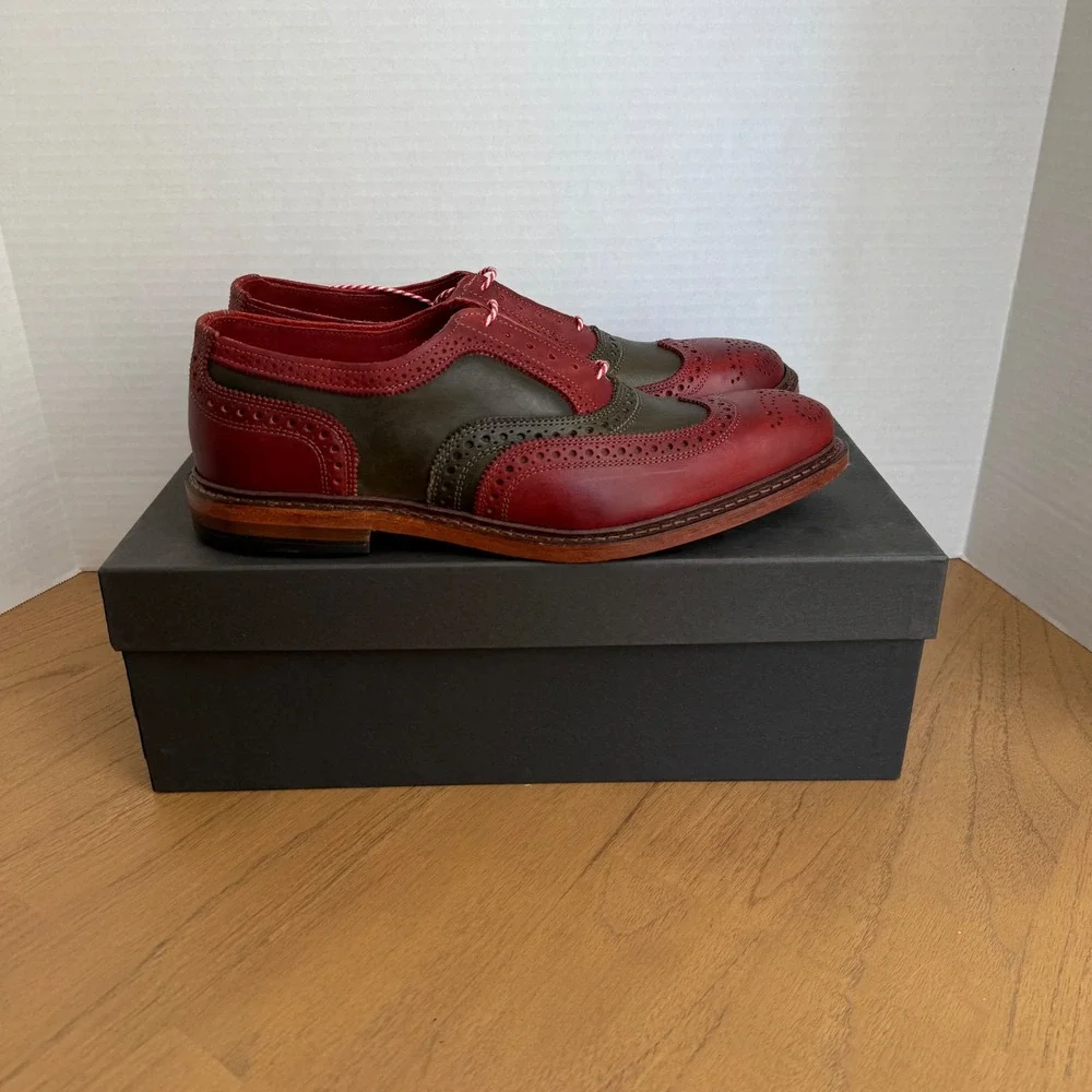 Allen Edmonds Jingle Bell Wingtip Oxford Mens 9.5D Green Red Leather Brogue 4625
